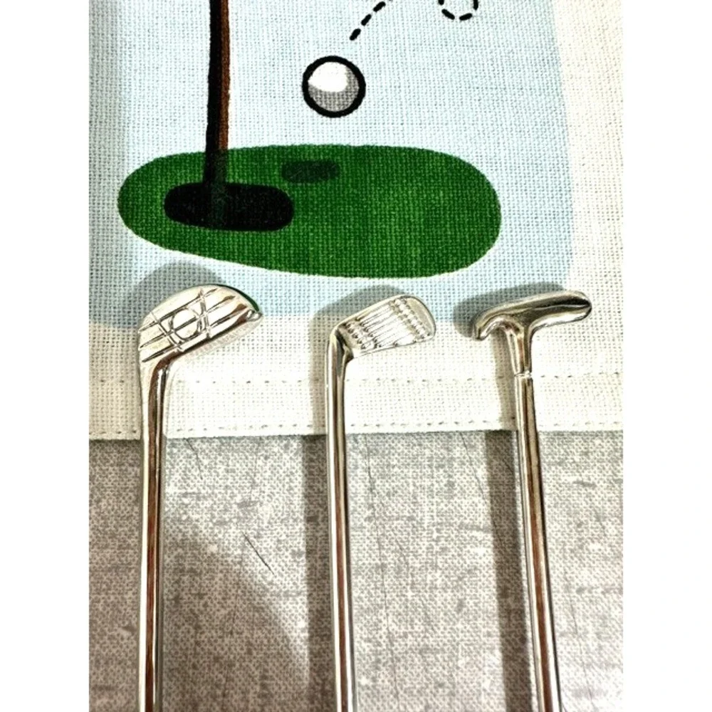 6 Cotton Cloth 19th Hole Drink Coasters & Set of 6 Golf Club Drink Stirrers